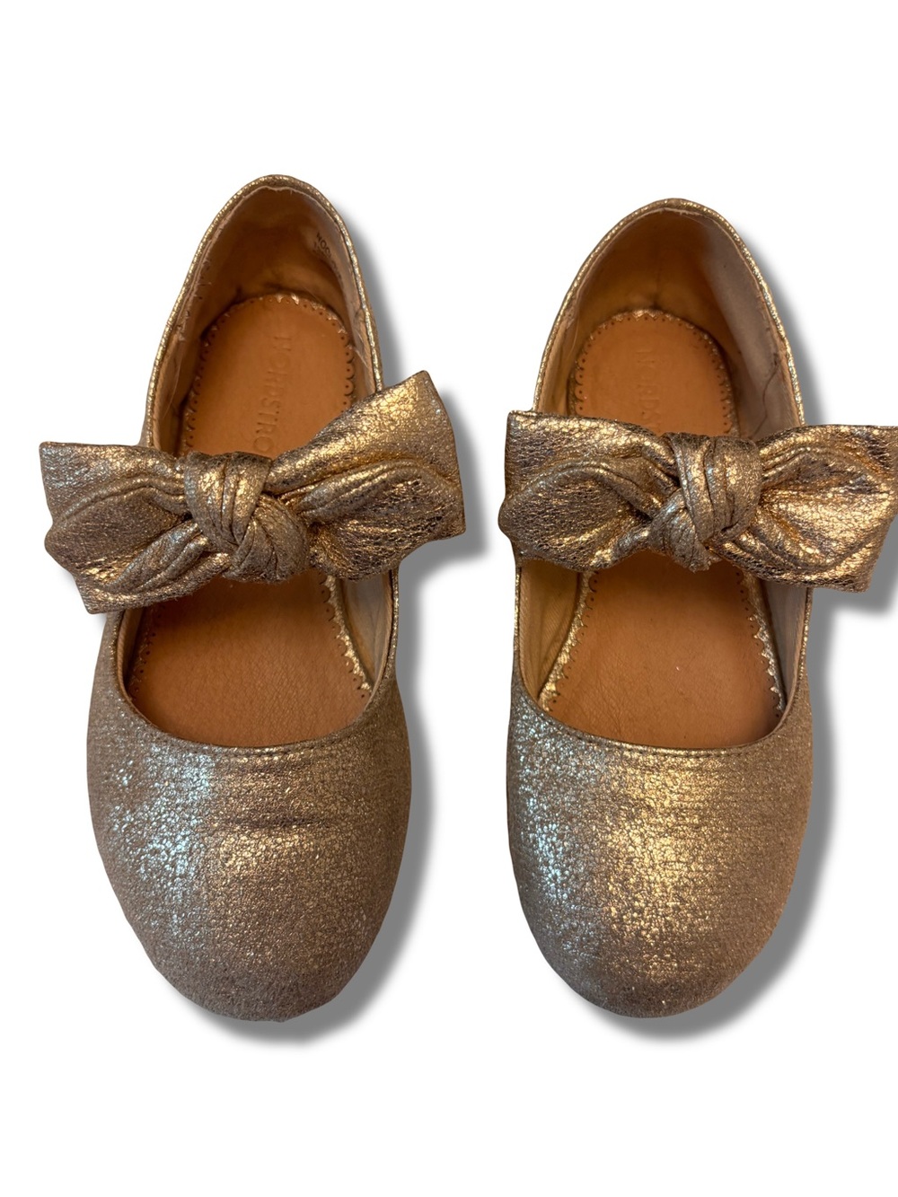 Nordstrom Girls Gold Glitter Bow Mary Jane
Flats Slip On Round Toe Size 12M